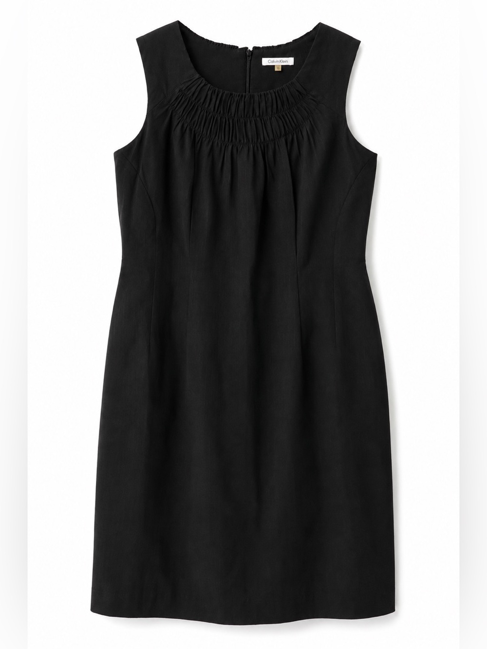 Calvin Klein sheath dress features a sleeveless design and a ruched neck sz16